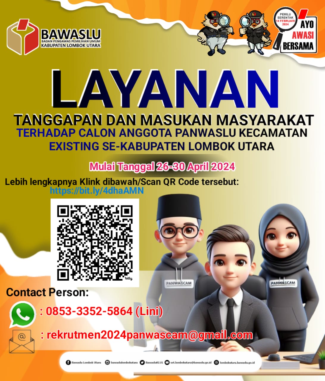 Pengumuman Layanan Tanggapan dan Masukan Masyarakat Panwaslu Kecamatan Existing Pemilihan 2024