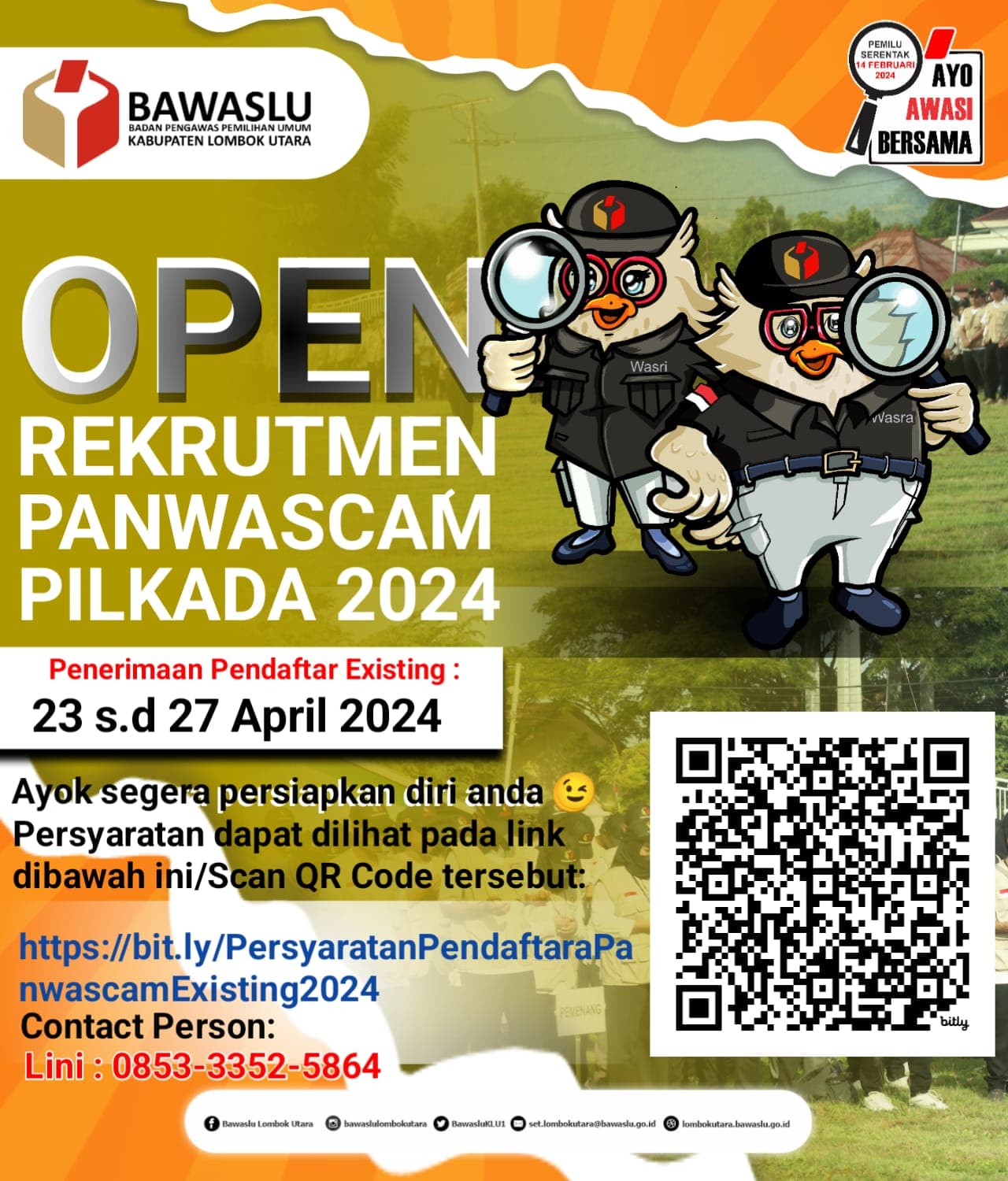 Pengumuman Rekrutmen Anggota Panwaslu Kecamatan Existing Pemilihan Tahun 2024